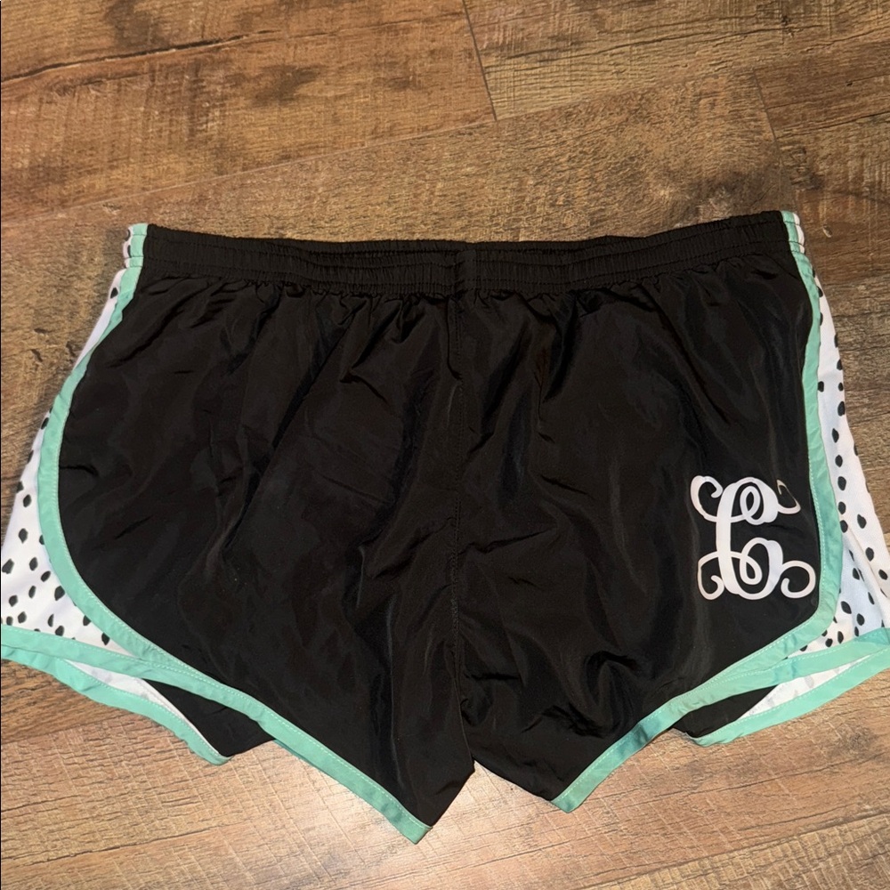 Women's Monogrammed “C” Black and Mint Athletic Shorts